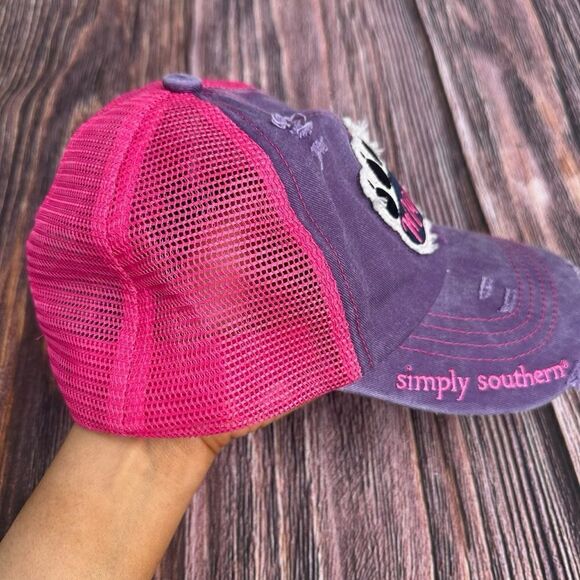 Simply Southern Distressed Mama Bear Womens Cap Pink & Purple Ponytail Back - Picture 7 of 7